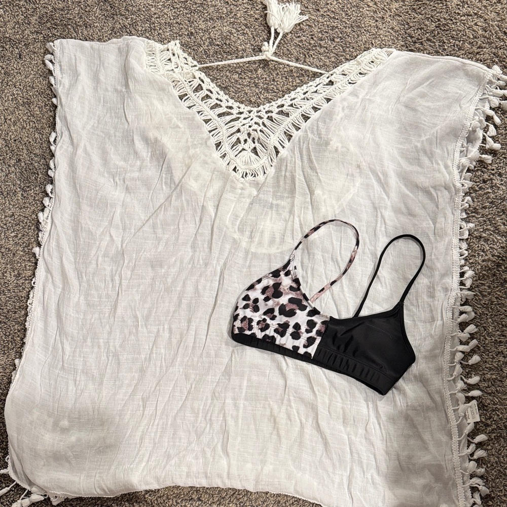 Leopard Print and Black Bikini Top an cover up